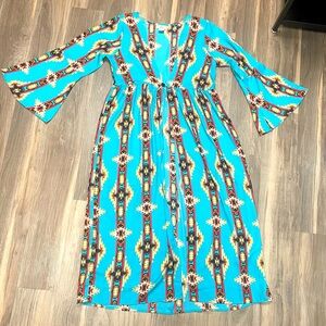 Turquoise Haven Western Aztec Duster‎ Kimono